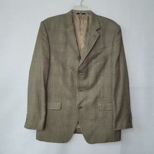 Stafford Silk Wool Sport Coat Mens 44L Brown Glen Plaid 3-Button Office Preppy